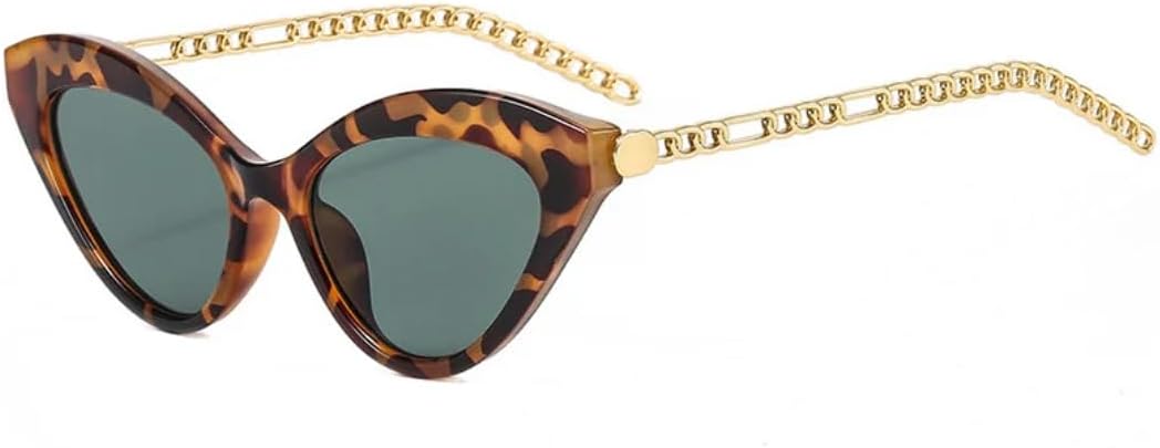 

Ретро-солнцезащитные очки «кошачий глаз» с разноцветными линзами для женщин и мужчин, модные, с металлической цепочкой, защита от УФ-излучения, темно-зеленые UUPTTPL, Leopard Dark Green