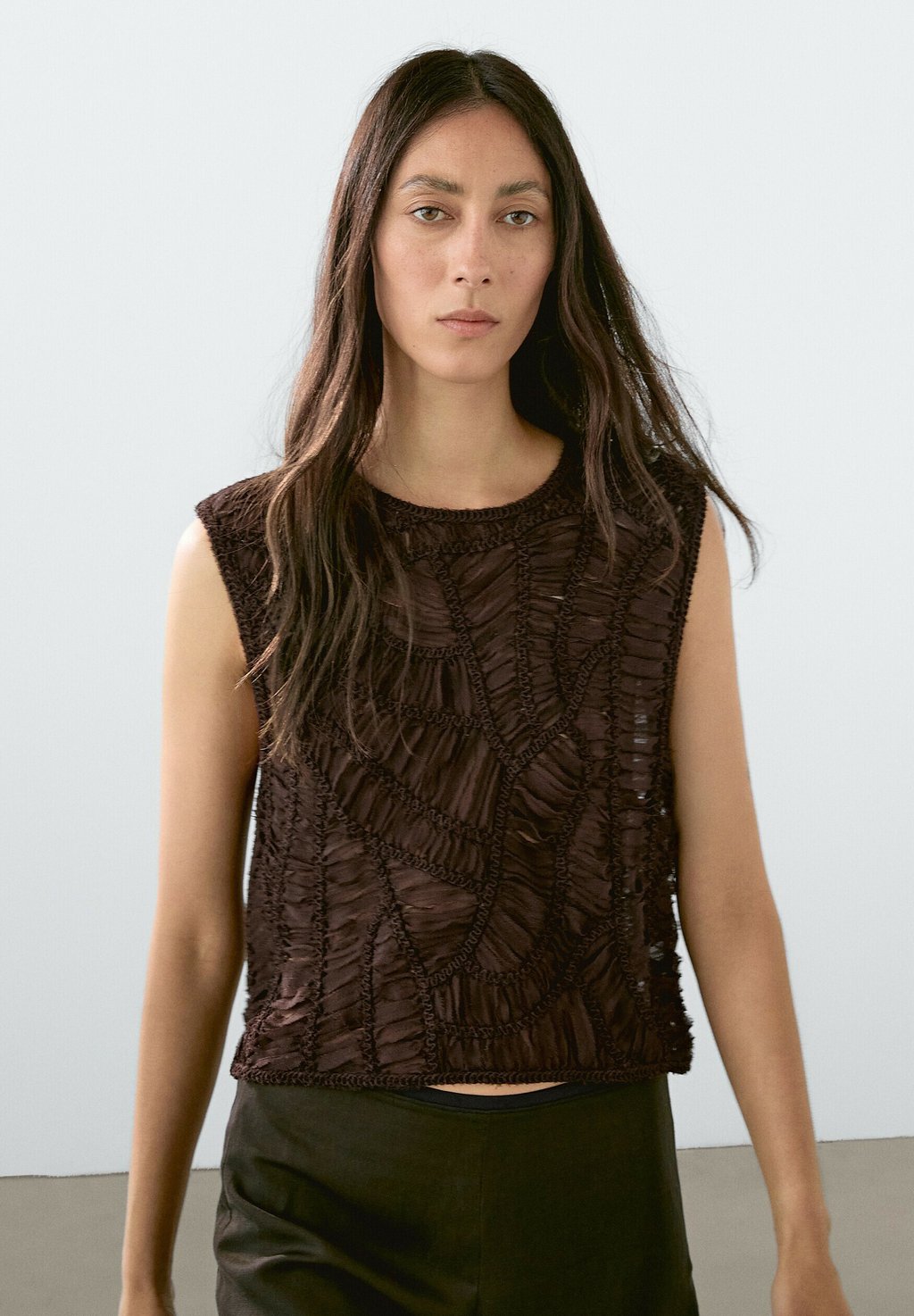 

Топ OPENWORK - Blouse Massimo Dutti, темно-коричневый