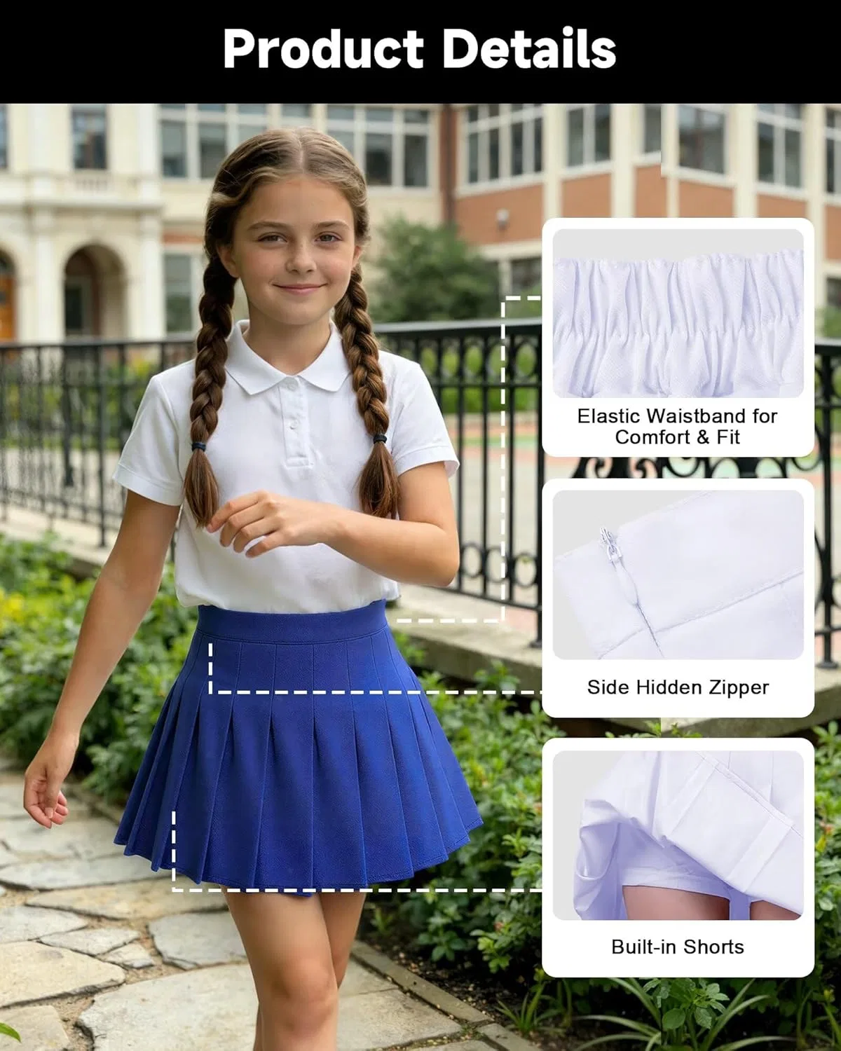 Юбка плиссе A-силуэта Qisuma, со встроенными шортами, Royal Blue — фото 4