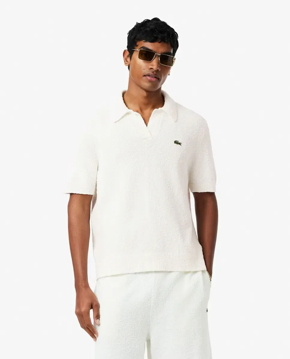 Lacoste Мужской свитер из махровой пряжи классического кроя белого цвета с короткими рукавами