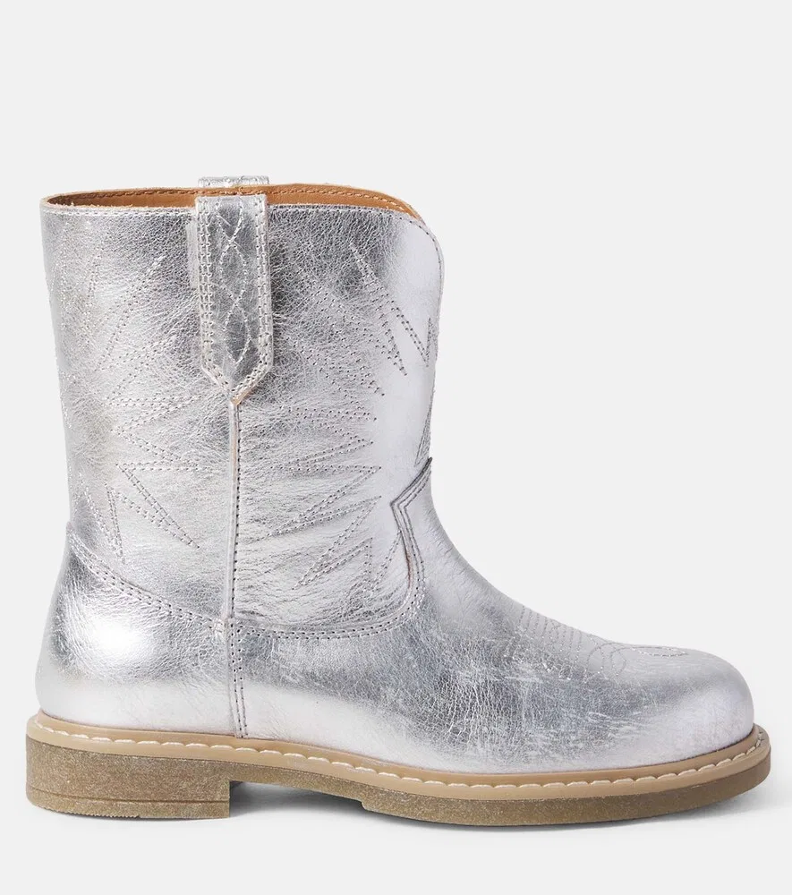 Металлические кожаные ковбойские сапоги Wish Star Biker Golden Goose Kids, серебро — фото 4
