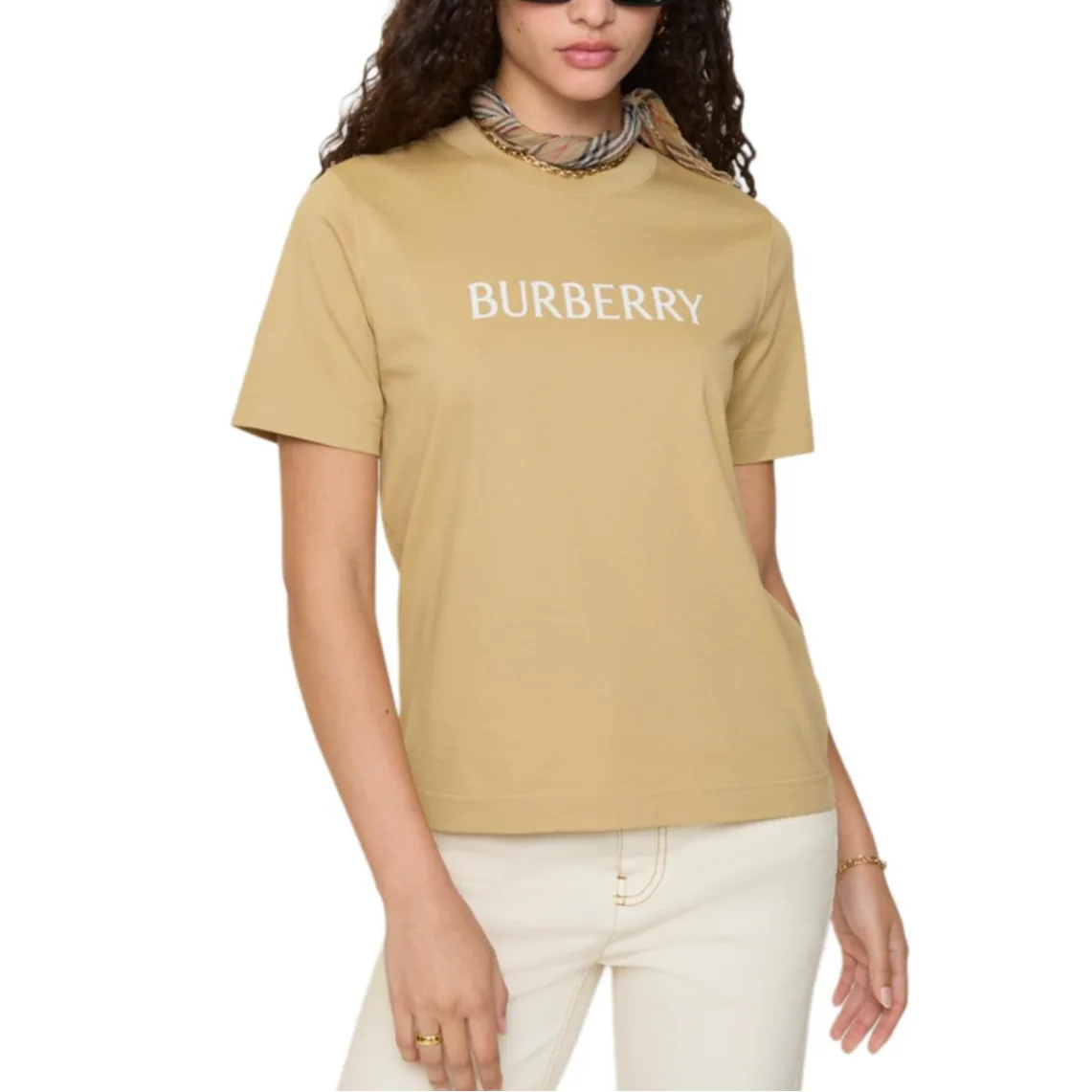 Футболка Хлопковая Burberry, летняя, бежевый — фото 3