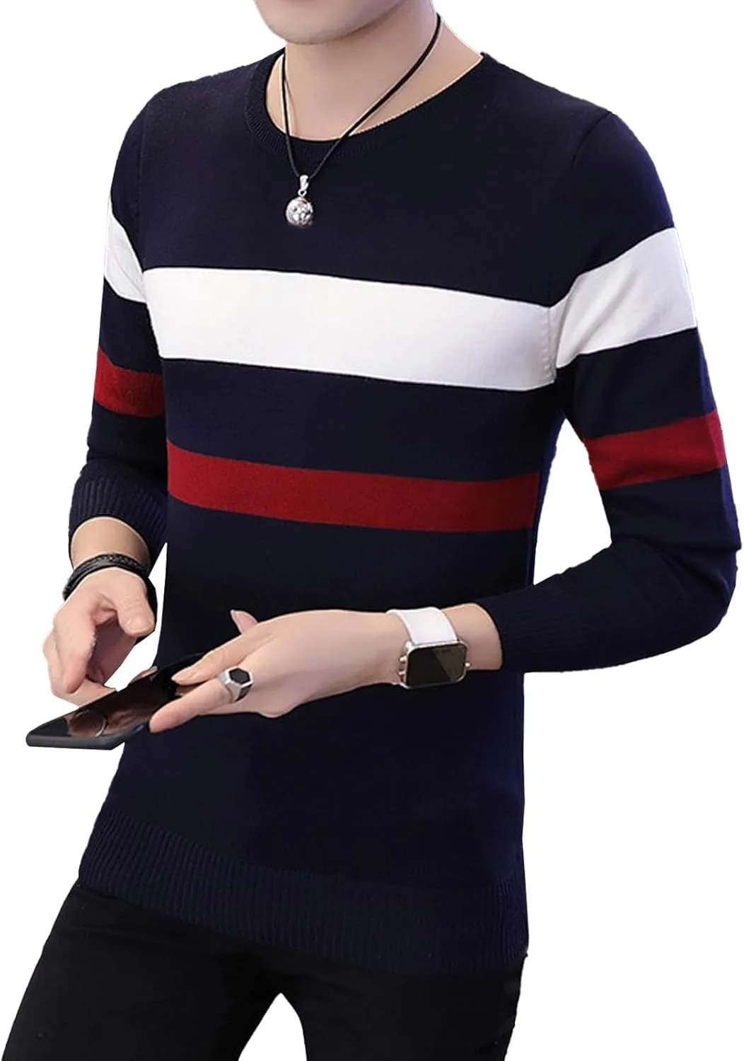 

Мужской свитер Casual Slim Fit с длинным рукавом в полоску