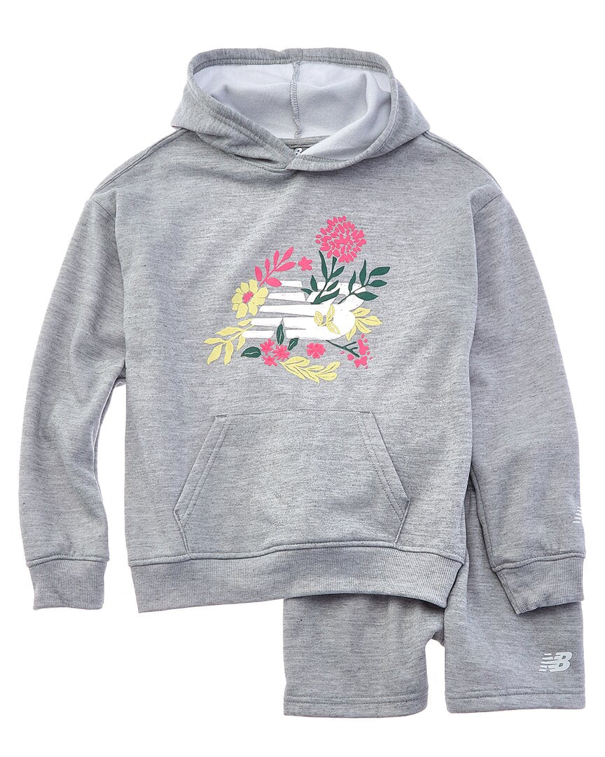 

New Balance Двухкомплектный флисовый худи и шорты, серый