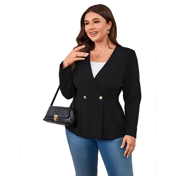 

Женский блейзер с v-образным вырезом и рукавом 3/4, размер plus size Elitespirit, Black