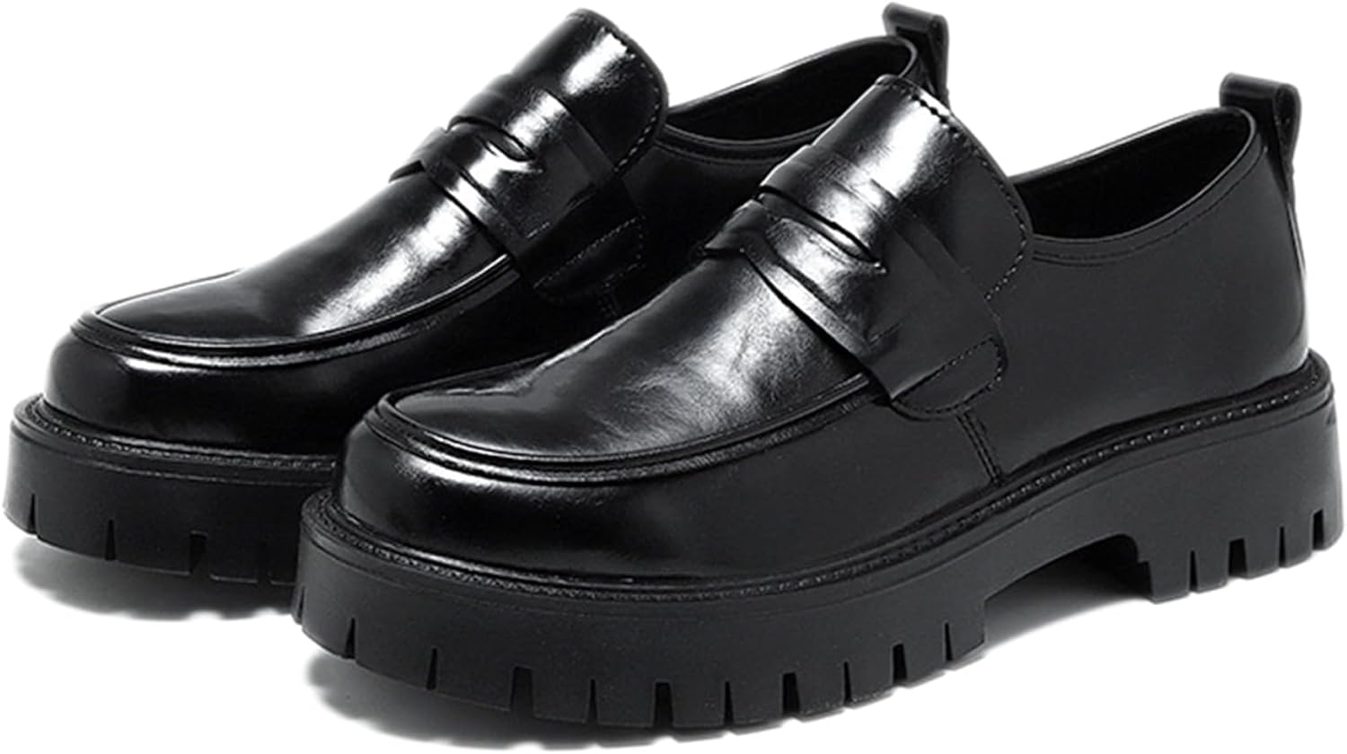 

Мужские кожаные лоферы на массивной платформе с высокой подошвой, ретро с круглым носком, удобные, с противоскользящей подошвой, слипоны-пенни лоферы для свадьбы, делового выхода и повседневной носки Adkgbe, черный