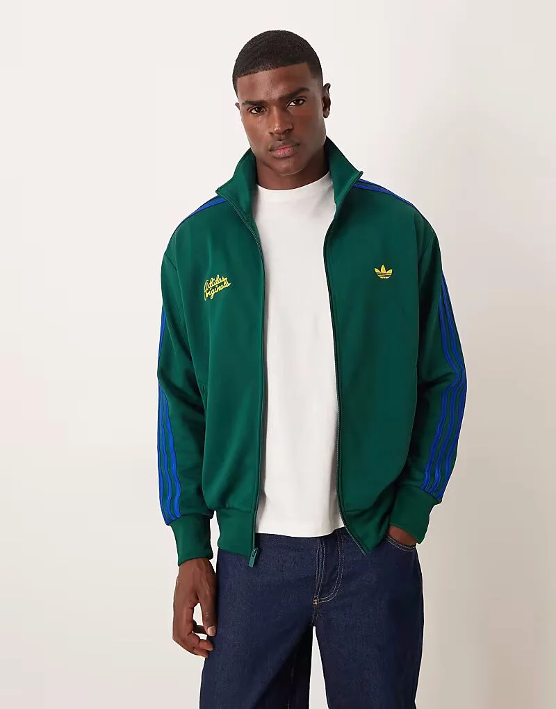 Спортивная куртка Adidas Originals с логотипом в виде надписи и розой, зеленого цвета