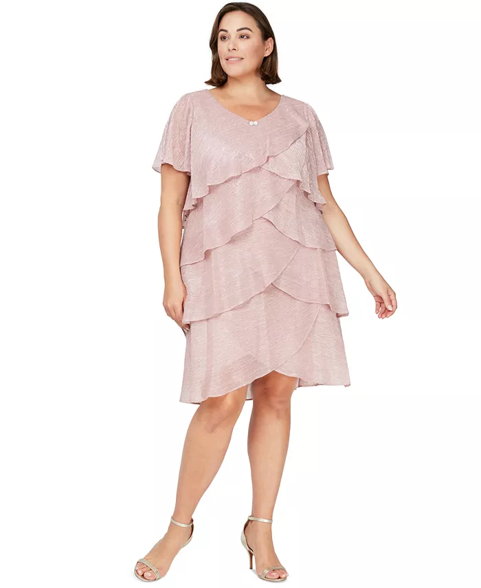 

Многоярусное платье с металлическим оттенком больших размеров SL Fashions, розовый