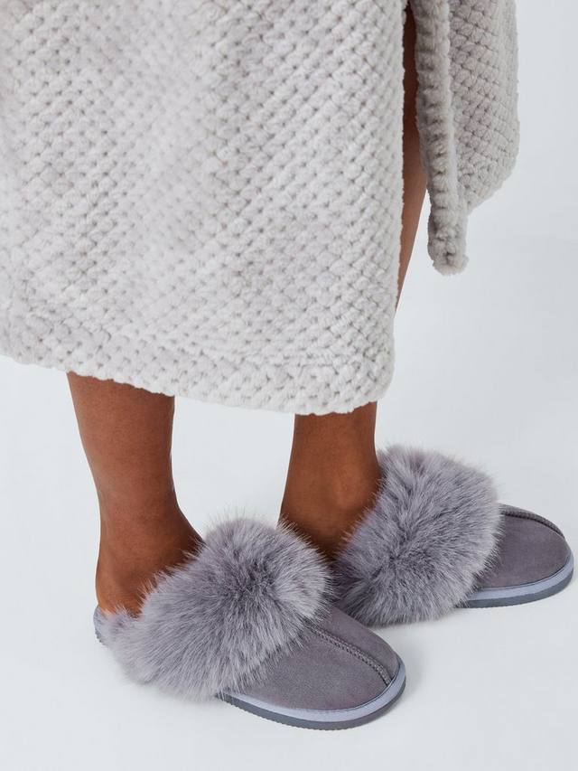 Мягкие тапочки-мул из искусственного меха microsuede John Lewis, серый — фото 2