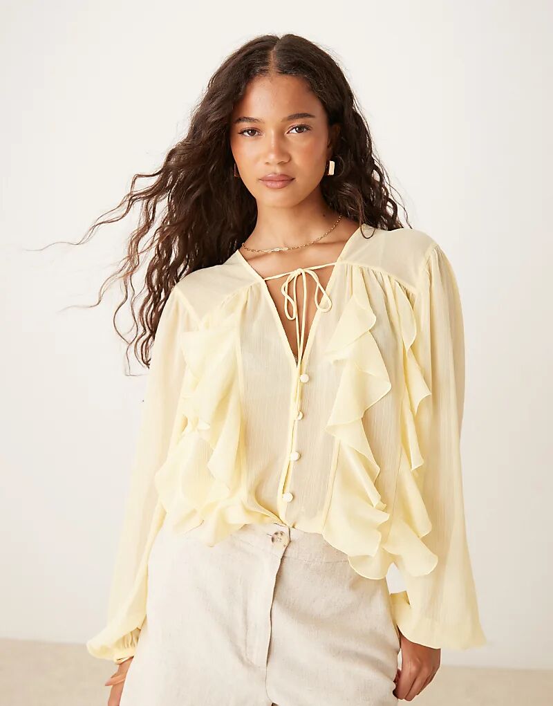 

Удлиненная шифоновая блузка с оборками ASOS DESIGN цвета пахты