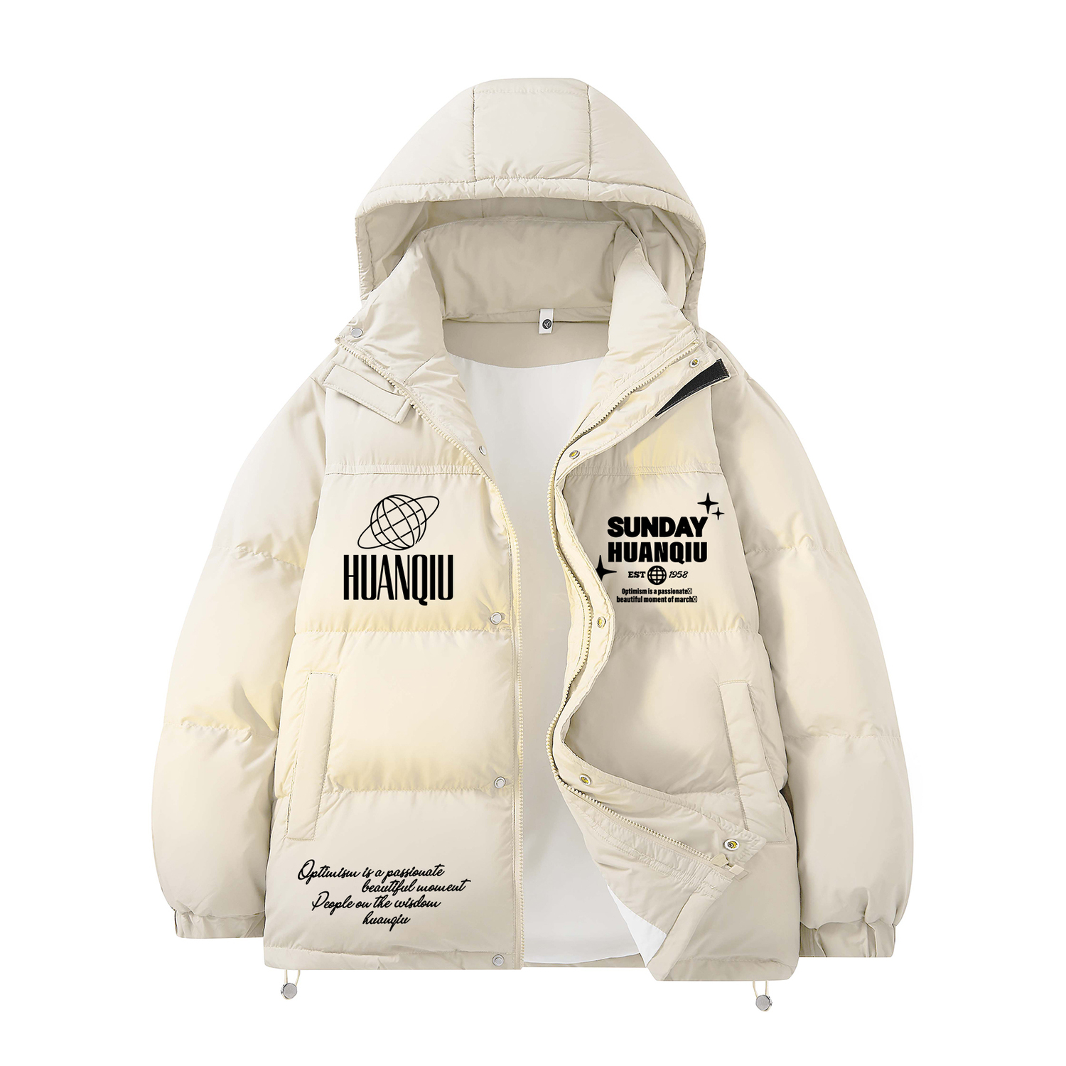 

Пуховик Unisex с капюшоном утепленный HUANQIU, бежевый оранжевый