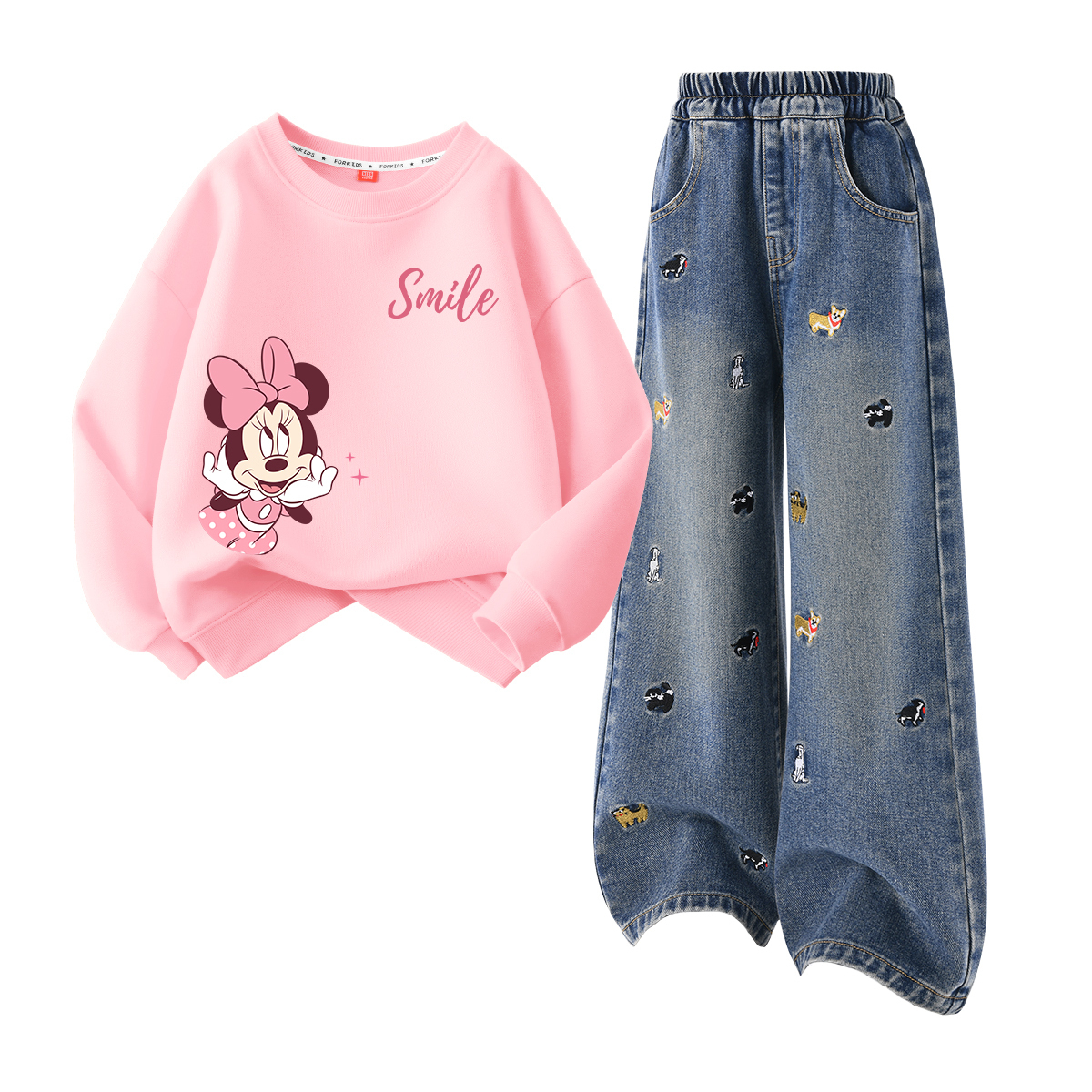 

Детская повседневная спортивная одежда Disney, Di Call Smile K Pink+Solid Color Denim Blue