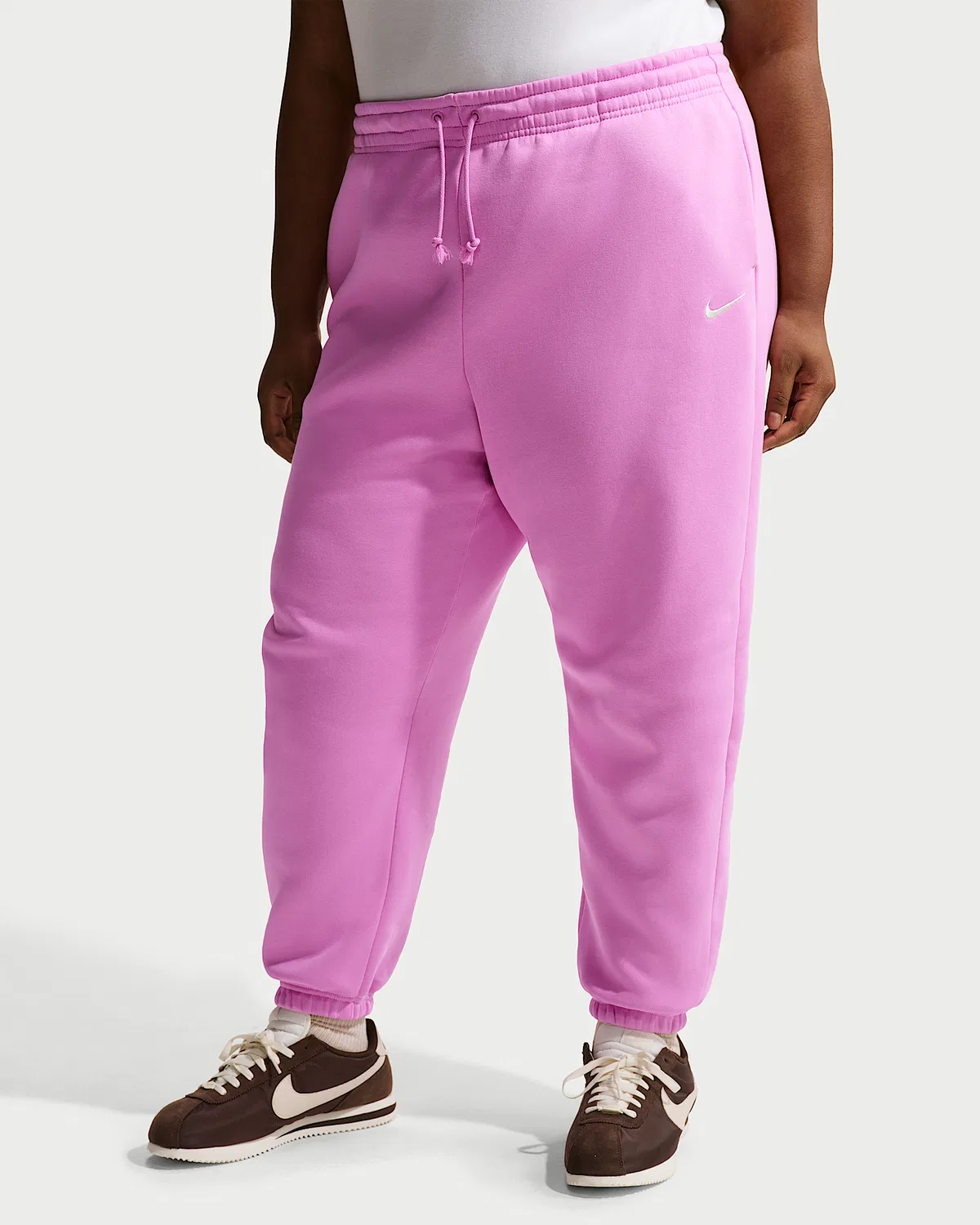 Женские свободные спортивные штаны на высокой талии (плюс сайз) Nike Sportswear Phoenix Fleece, Light Magenta/Sail — фото 2