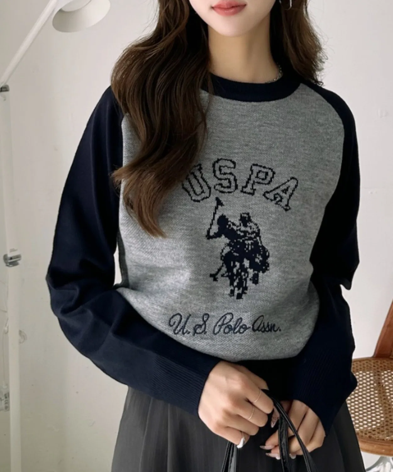 Свитер U.S. POLO ASSN с логотипом, реглан, коричневый — фото 2