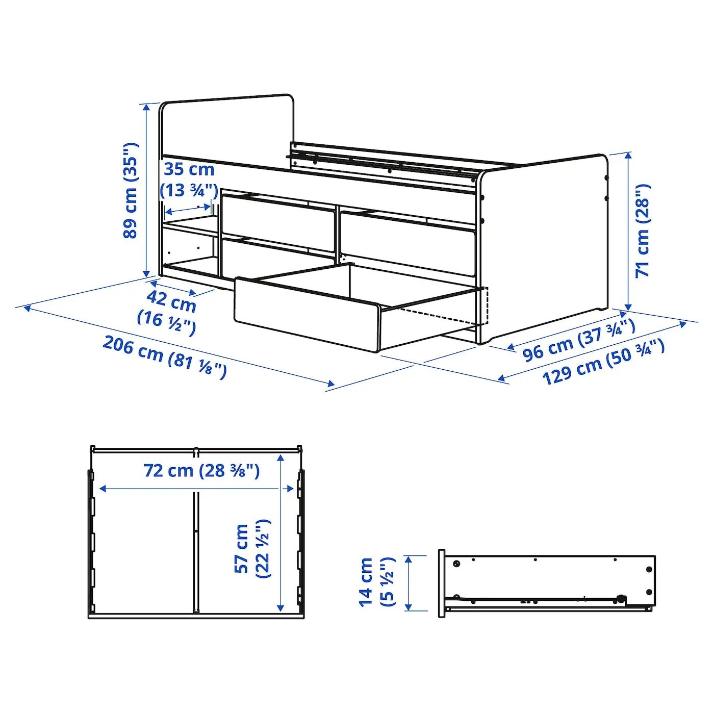 Каркас кровати с местом для хранения вещей + реечное дно SLÄKT IKEA, 90x200 см, белый — фото 4