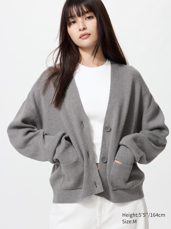 

Хлопковый кардиган с V-вырезом Uniqlo, 03 grey