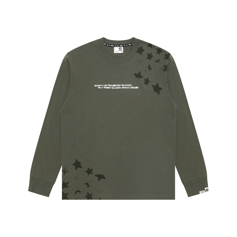

Футболка с длинным рукавом A Bathing APE с камуфляжным принтом в виде звезд Aape, серо-зеленый
