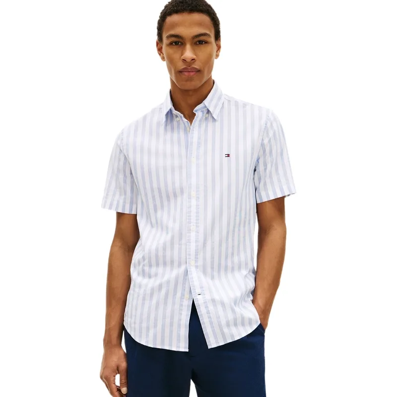 Рубашка с коротким рукавом на пуговицах Tommy Hilfiger, Blue White Stripes C4U — фото 4