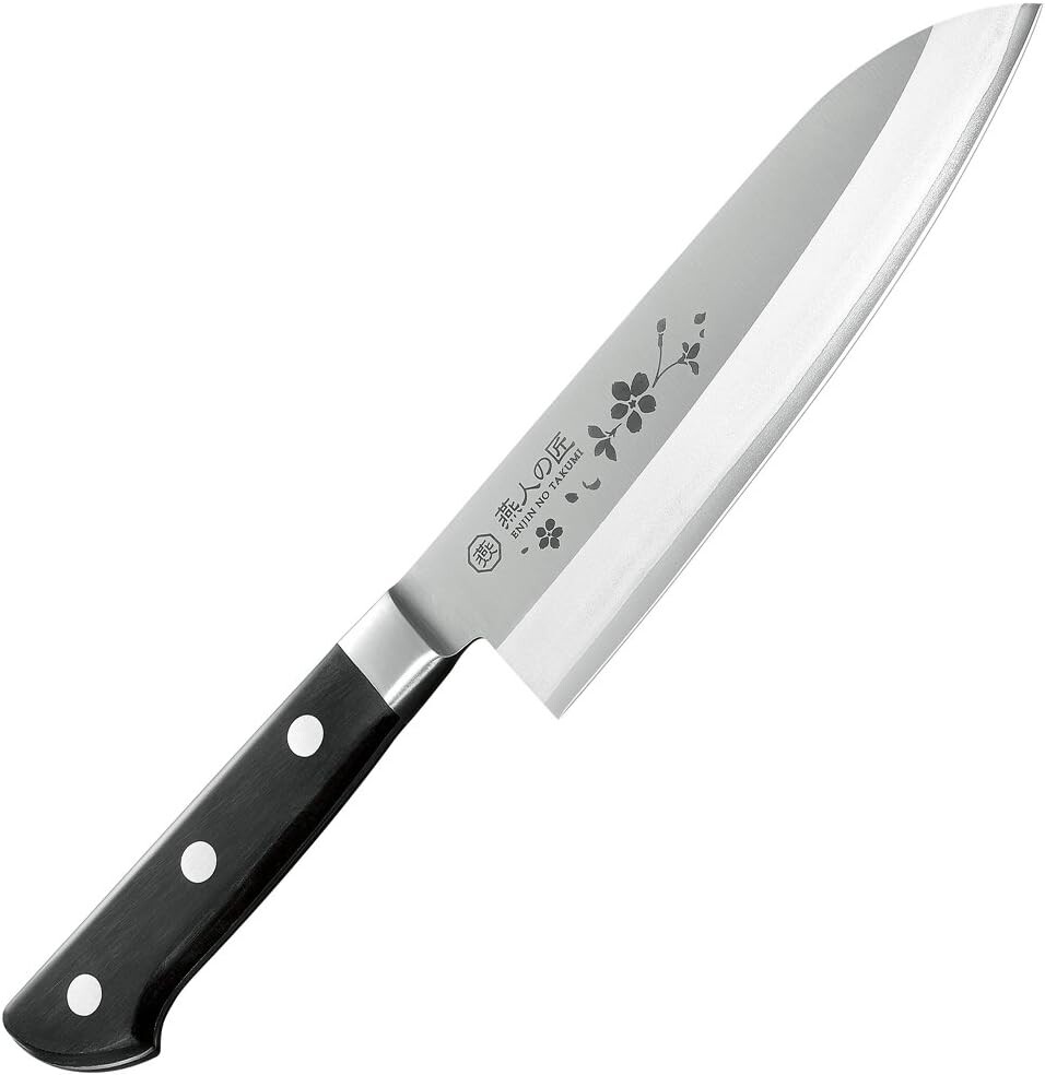 

Нож Yokoyama Tsubame no Takumi ETO-800 Sakuragin Santoku, 6,5 дюймов (165 мм), Sliver