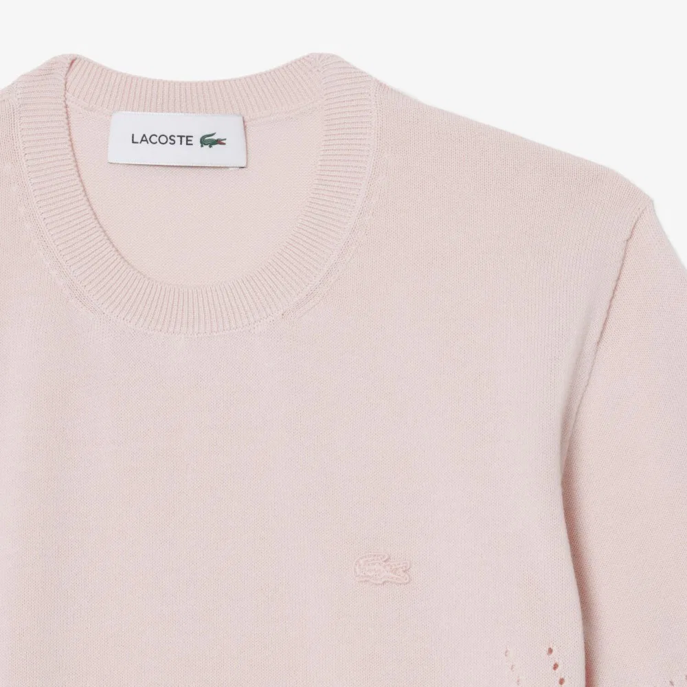Свитер Lacoste женский с коротким рукавом, хлопковый, светло-розовый — фото 3