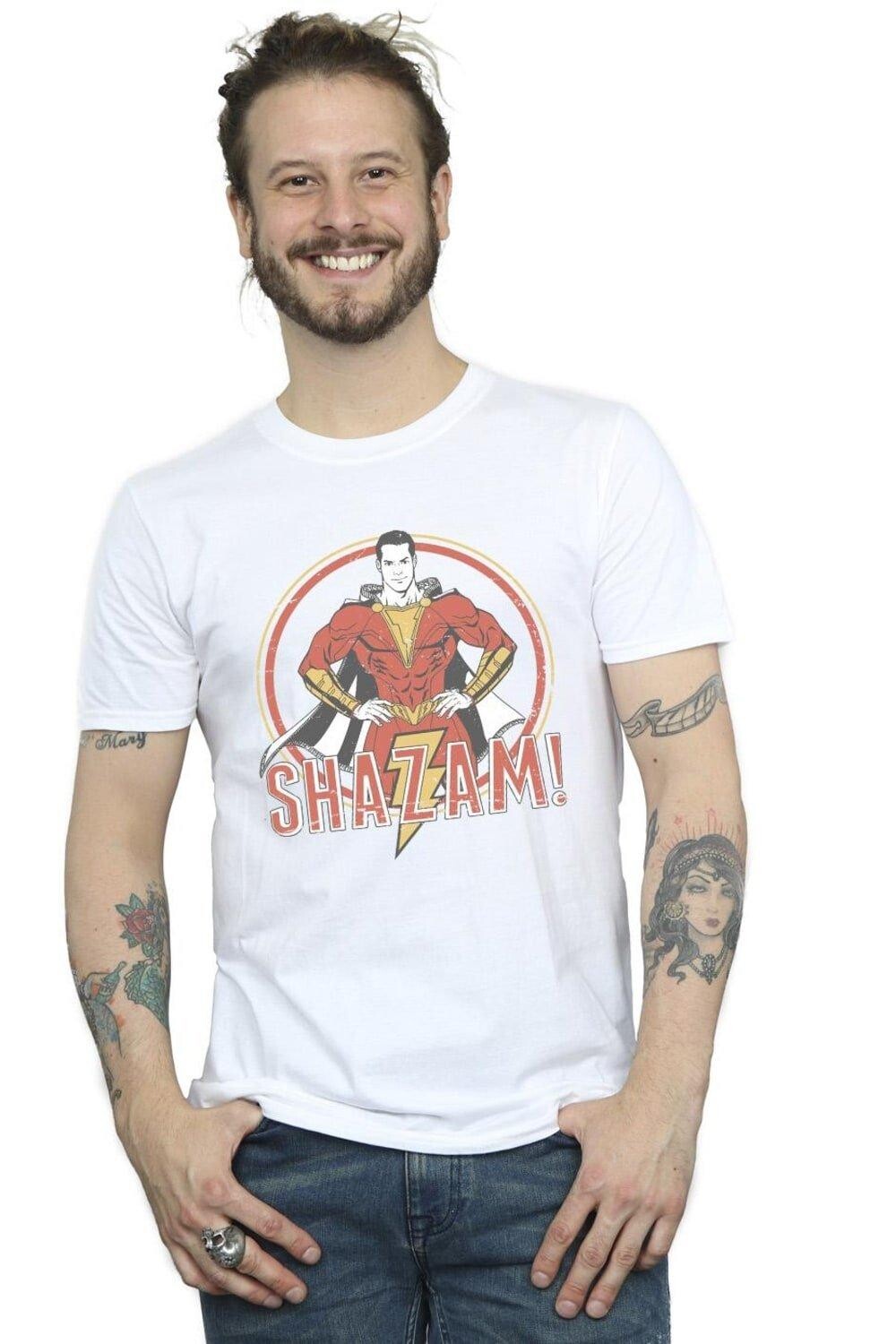 

Потертая футболка Shazam Retro Circle DC Comics, белый