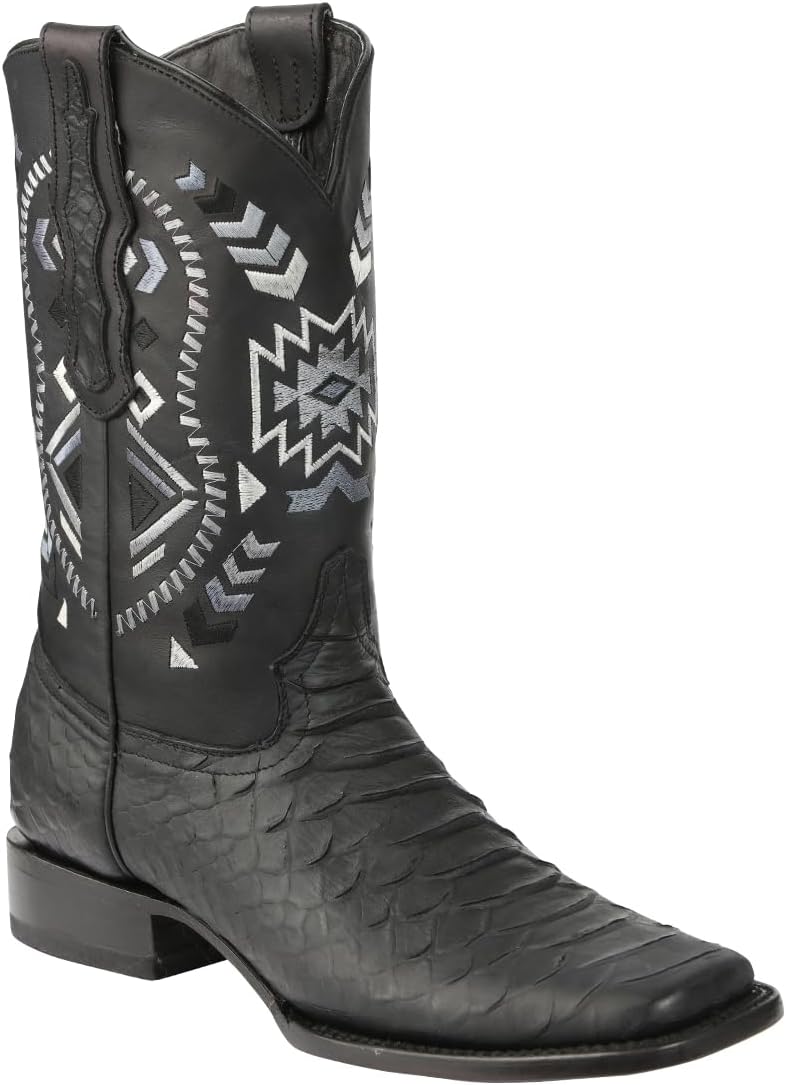 

Мужские ковбойские сапоги для родео с принтом под питона из натуральной кожи, квадратный носок Generic, черный