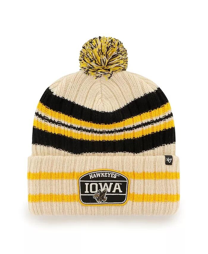 

Мужская вязаная шапка с манжетами и помпоном '47 Natural Iowa Hawkeyes Hone Patch '47 Brand