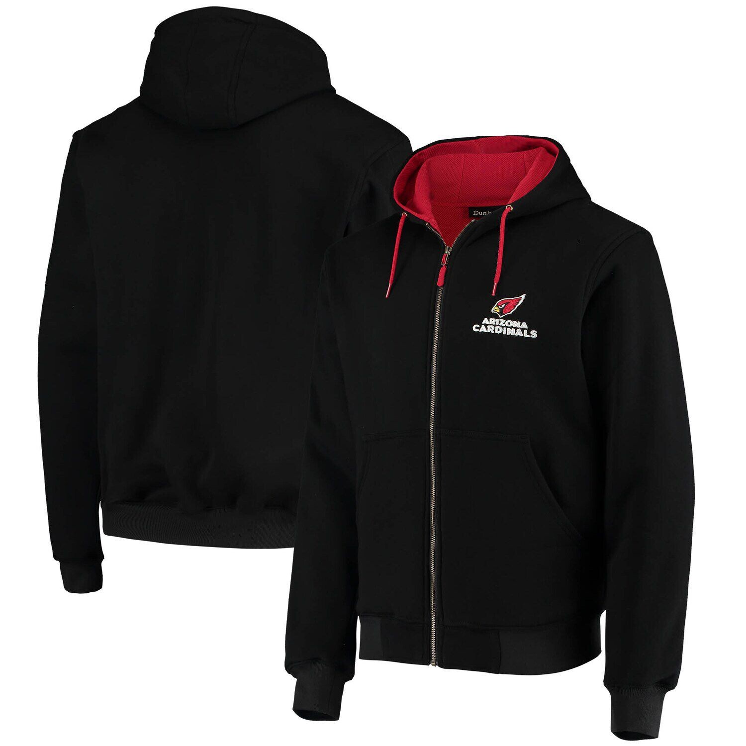 

Мужская толстовка с капюшоном Dunbrooke Black Arizona Cardinals Craftsman на термоподкладке с молнией во всю длину
