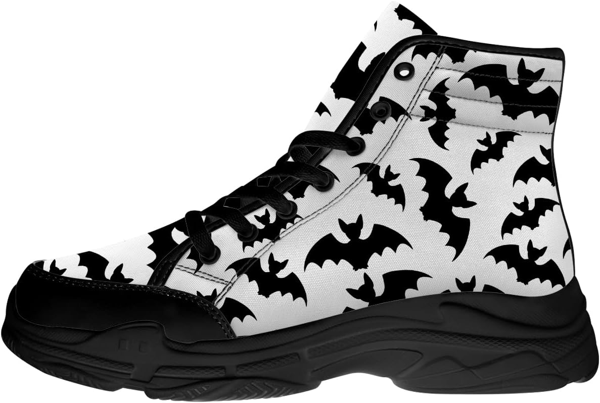 

Кроссовки на высокой подошве для мужчин и женщин с рисунком летучей мыши, хеллоуинские тканевые туфли на шнуровке, подарки для него и для нее Generic, белый/черный