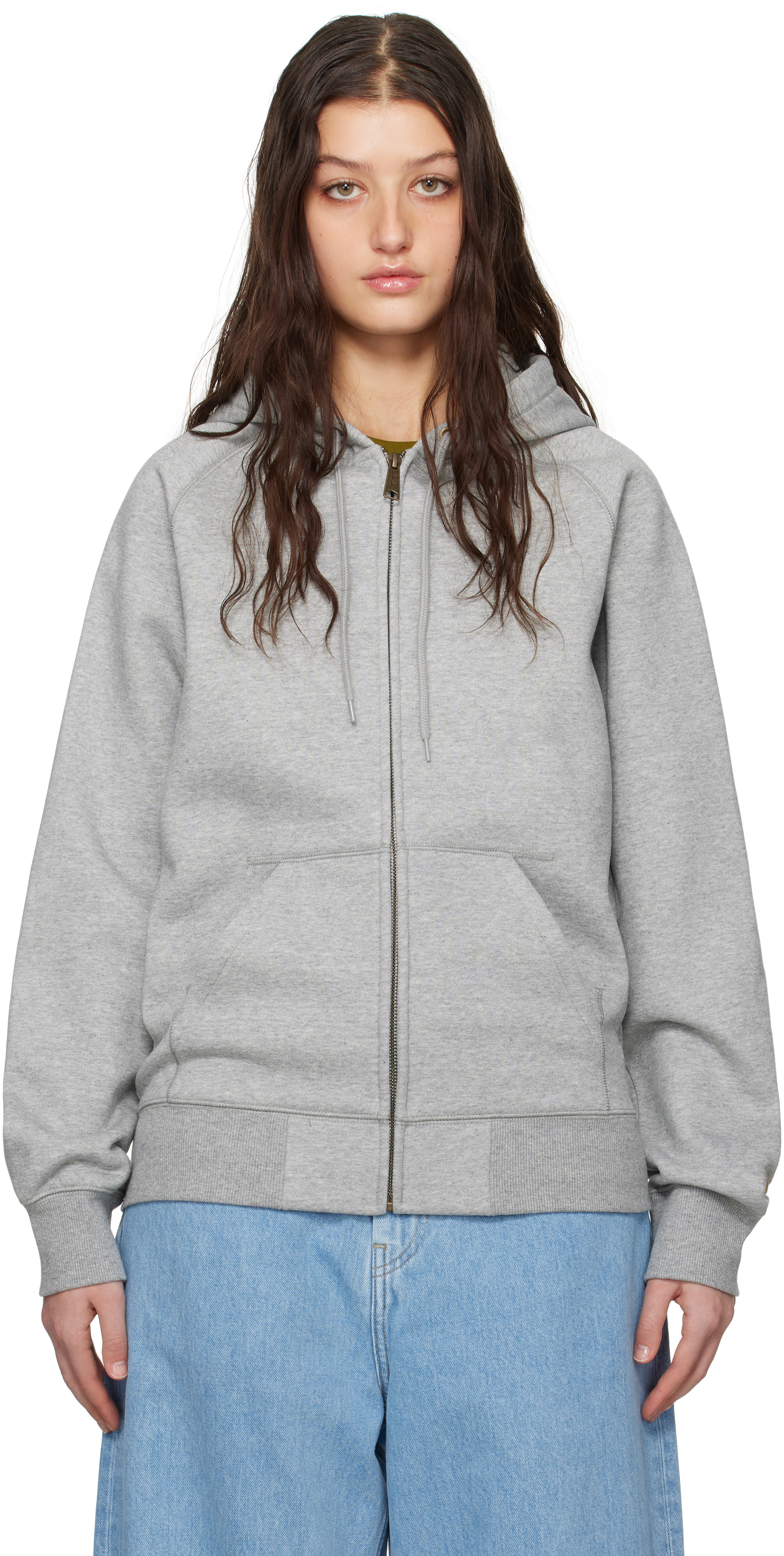 

Серая толстовка с капюшоном Chase Carhartt Work In Progress, Grey heather/Gold