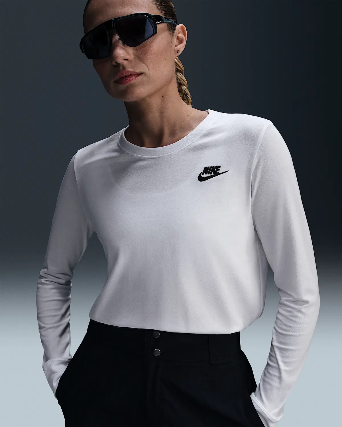 Женская футболка с длинным рукавом Nike Sportswear Club, White/Black