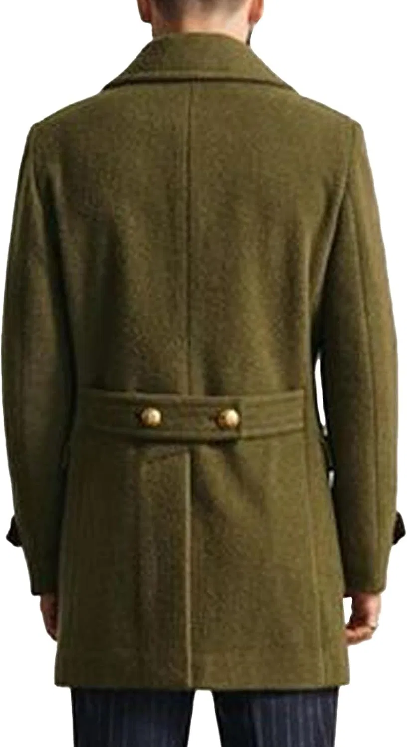Мужское пальто в стиле милитари Preppy Naval Officer Uniform из смесовой шерсти, утепленное, с отложным воротником, ветровка generic, зеленый — фото 4