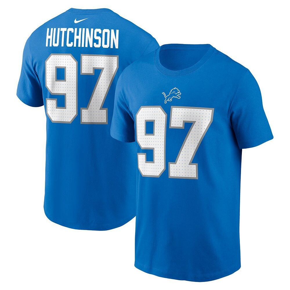 

Мужская футболка Nike Aidan Hutchinson Blue Detroit Lions с именем и номером, цвет Lns Blue