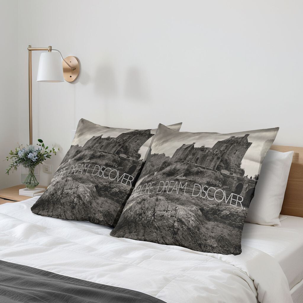 

Чехлы для подушек ABAKUHAUS Dream, набор из 2 шт., слоган Discover Dream Discover на Eilean Donan Castle Highlands Scotland, чехол для подушки с декоративным принтом, 80x80 см, темно-серо-коричневый и бледно-серый