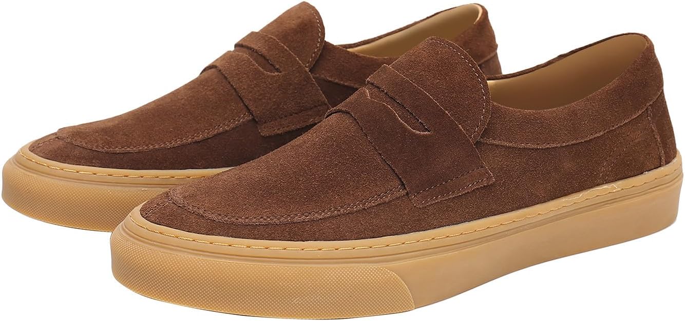 

Мужские туфли Santimon слипоны Пэнни-лоферы из замши Модные повседневные деловые туфли на выпускной Мокасины Летние удобные дышащие туфли для мужчин, Coffee