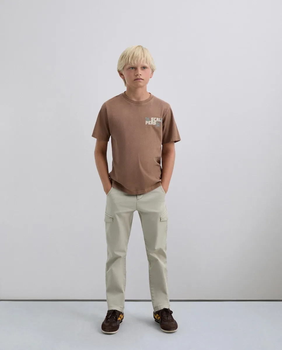 

Детская хлопковая футболка с логотипом спереди и сзади Scalpers, коричневый