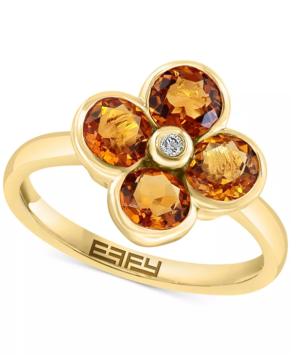 

Кольцо с цветочным акцентом Effy, цитрином (2-1/6 карата) и бриллиантами из 14-каратного желтого золота (также с голубым топазом) Effy Collection, citrine