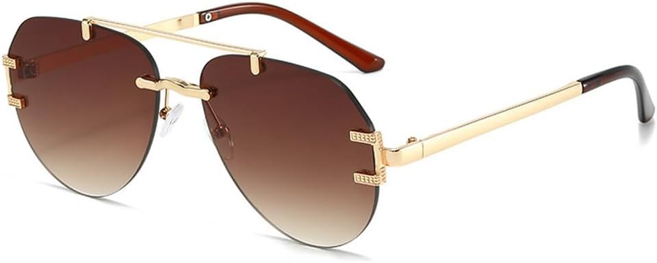 

Модные солнцезащитные очки без оправы для женщин и мужчин, винтажные, роскошные, металлические, для женщин, для активного отдыха на природе, вождения, защита от УФ-излучения UV400 TKKTLLT, Gold Gradient Brown