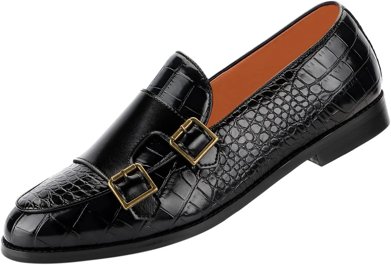 

Мужская одежда Santimon Туфли-лоферы Double Monk Strap Slip On Locasters Formal Business Casual Dress Shoes для мужчин, черный