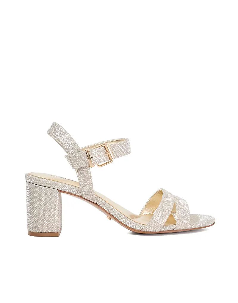 Босоножки Dune London Wide fit из мерисовой кожи на каблуке золотистого цвета