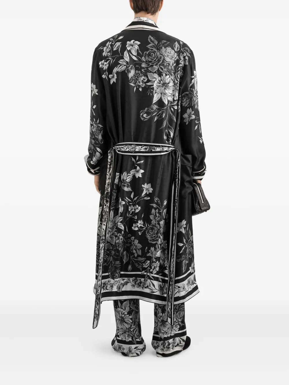 Халат с поясом и цветочным принтом Dolce & Gabbana, черный — фото 3