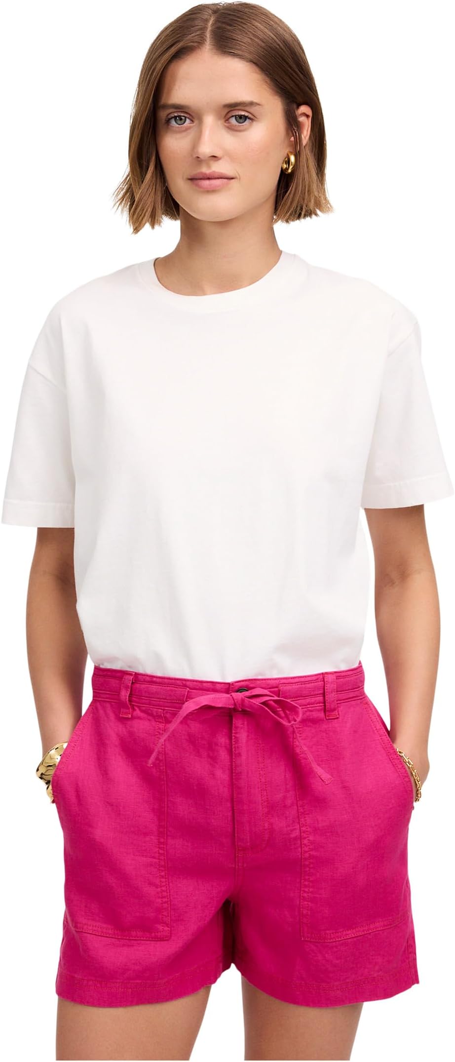

Шорты Madewell Pull-On Drawstring Shorts in 100% Linen, цвет Modern Fuchsia
