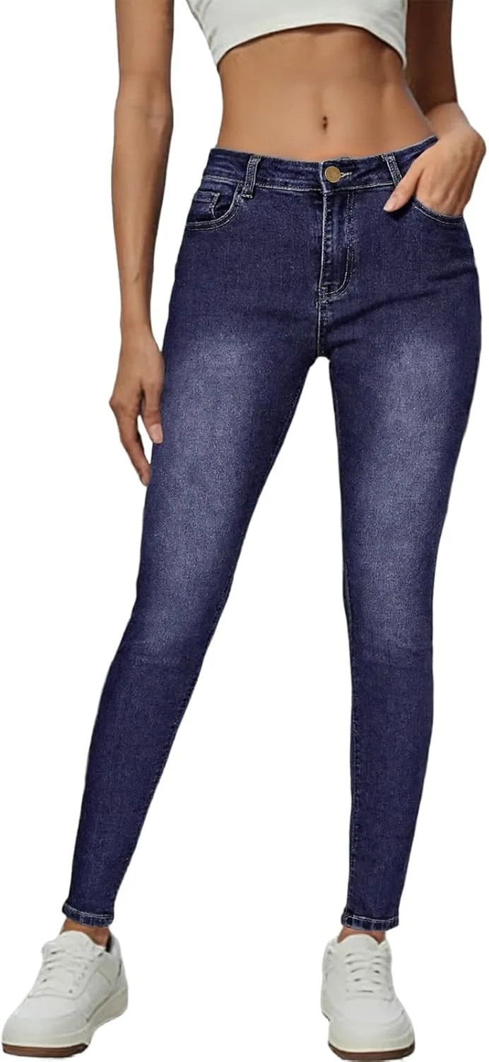 

Скинни джинсы для женщин с карманами, casual, mid rise, stretchy