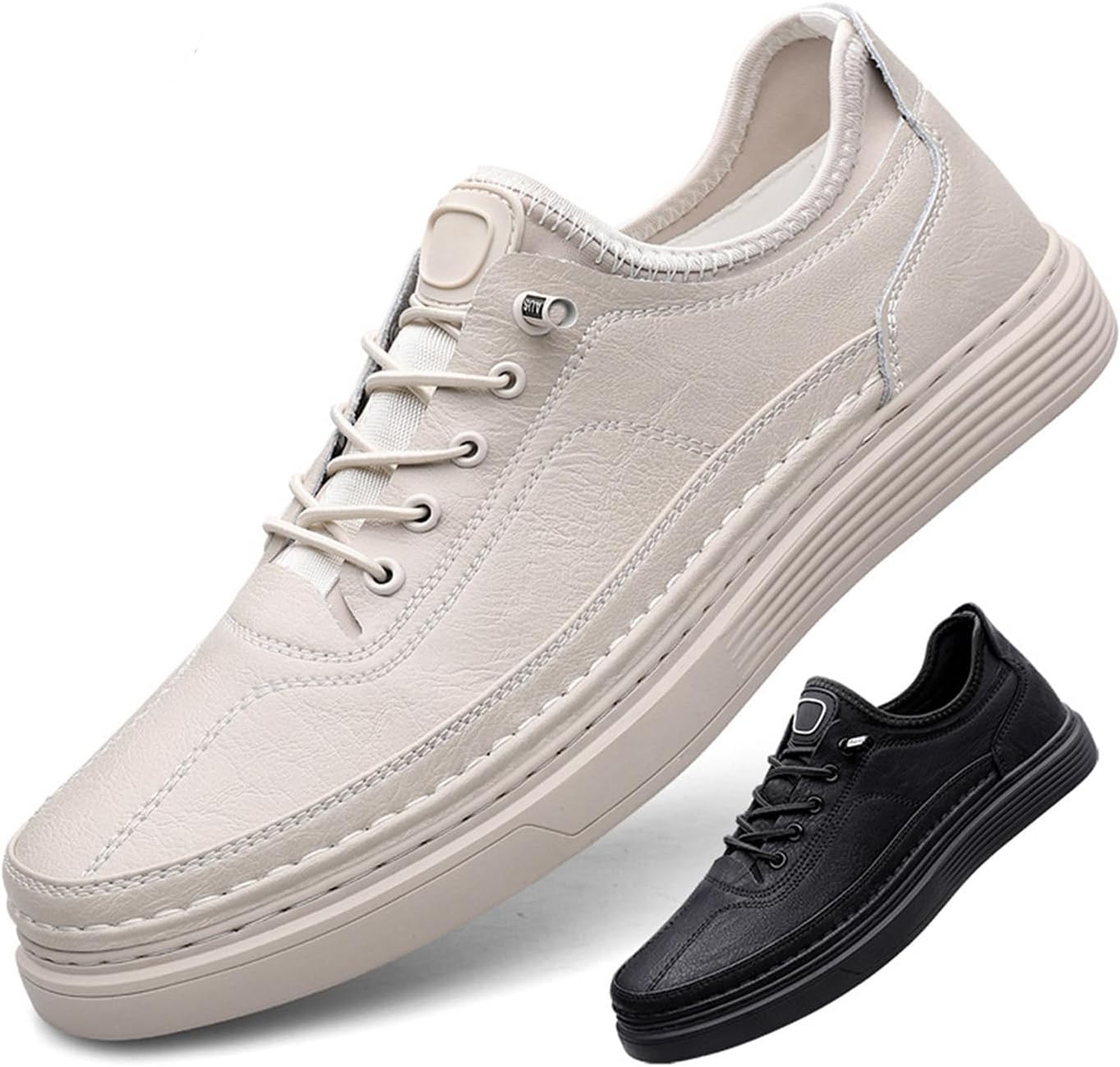 

Мужские кожаные кроссовки на шнуровке с платформой, удобные дышащие слипоны для спорта и скейтборда, с увеличением роста, с нескользящей мягкой подошвой, модная обувь для прогулок Etoryoox, бежевый