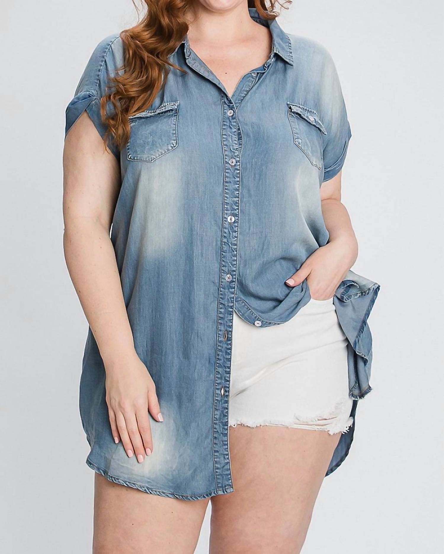 

Винтажная джинсовая туника/мини-платье из тенселя GEEGEE, denim