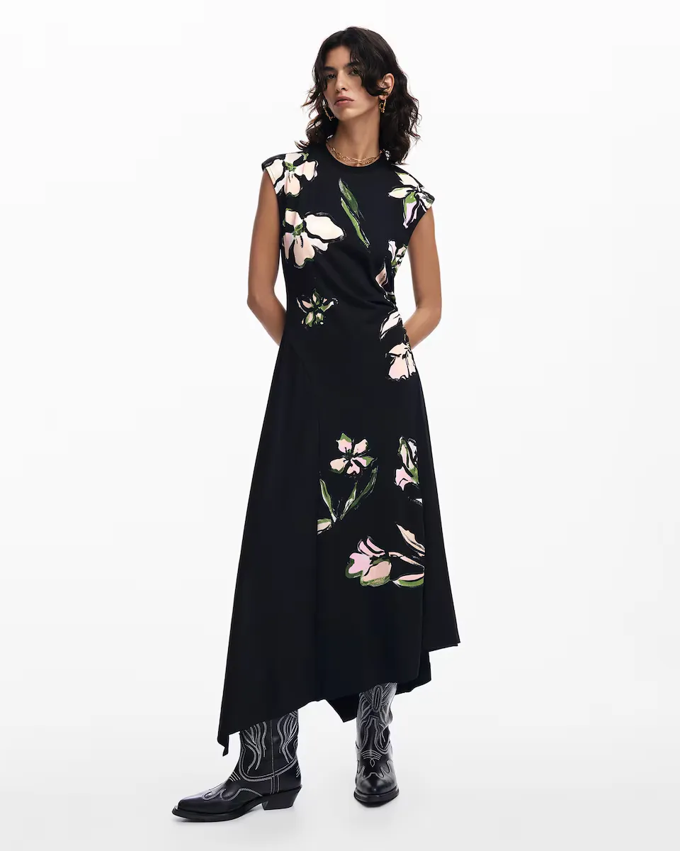

Асимметричное платье с цветочным узором Desigual, черный