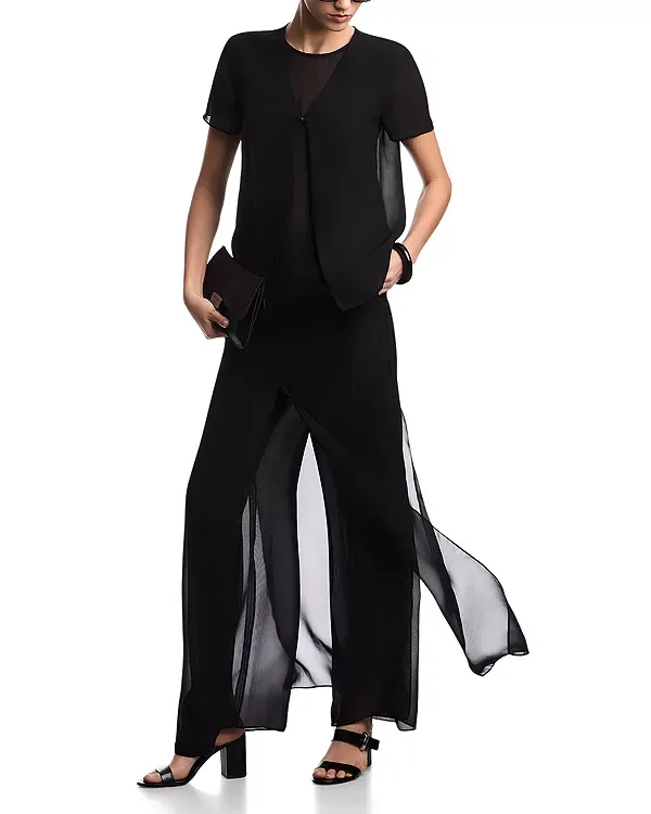 Многослойные брюки из техно-жоржета Emporio Armani, Black — фото 2