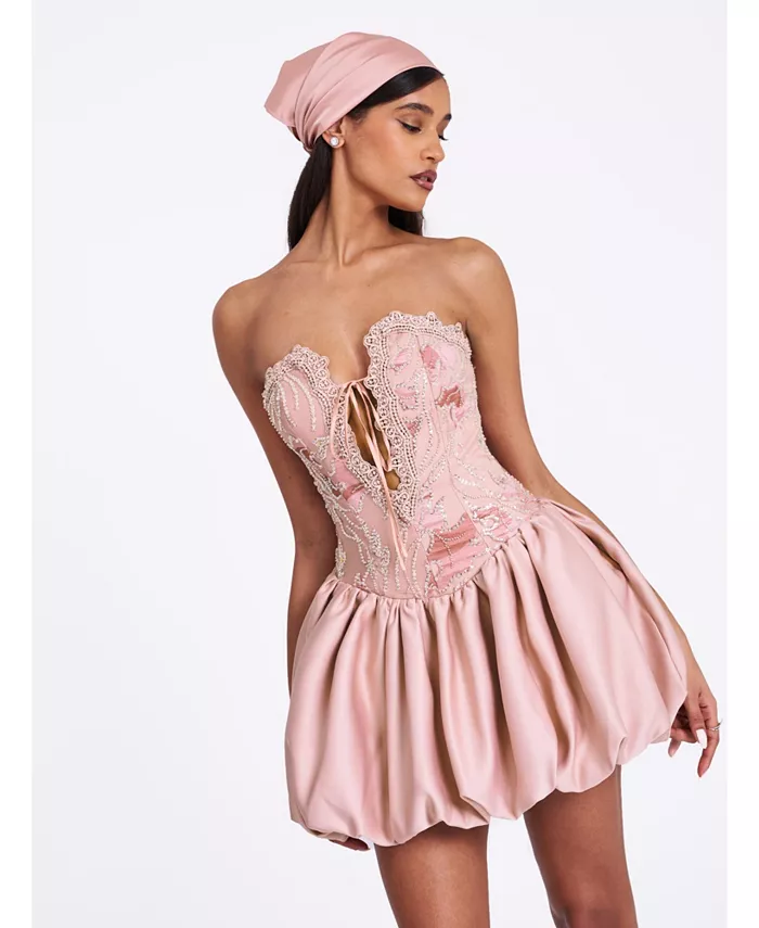 

Женское мини-платье Palesa Pink Ballet Style с вышитым подолом и пышной юбкой Miss Circle, розовый