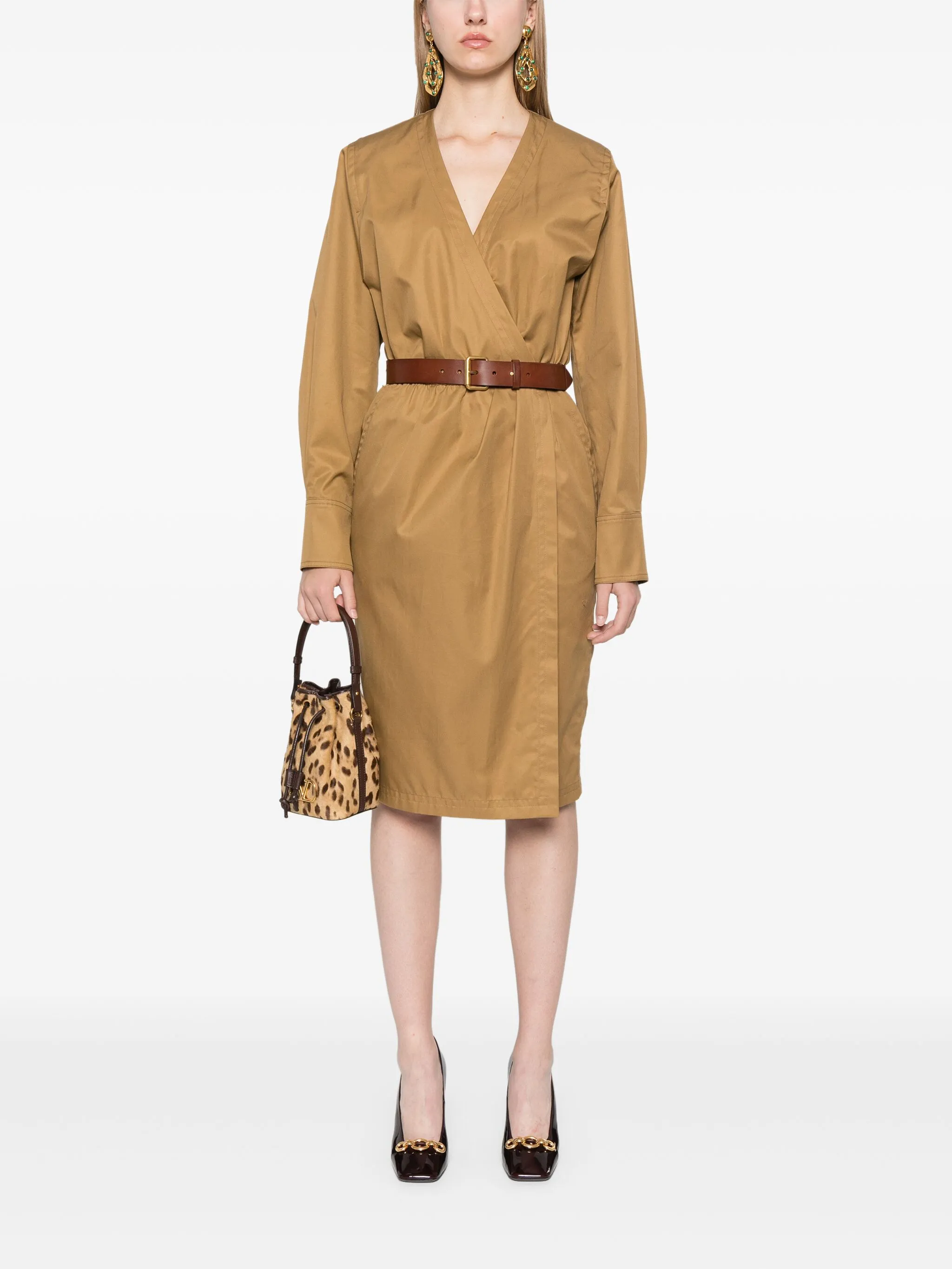 Платье с поясом Saint Laurent, коричневый — фото 2