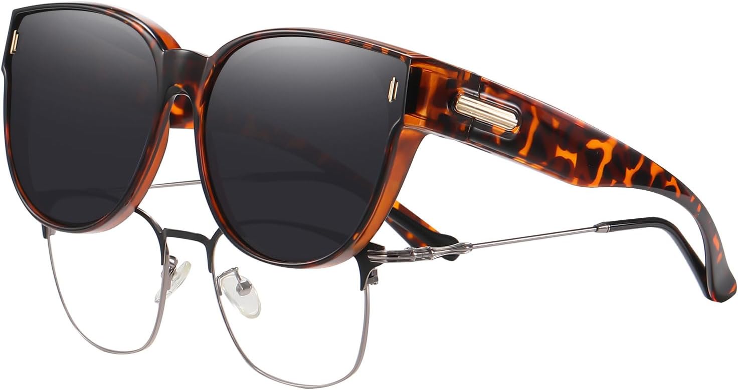 

Солнцезащитные очки HAOLOTA Fit Over Glasses для женщин, большие поляризованные очки для вождения, модные очки «кошачий глаз» с защитой от УФ-излучения UV400, A08 Tortoise Frame Grey Lens